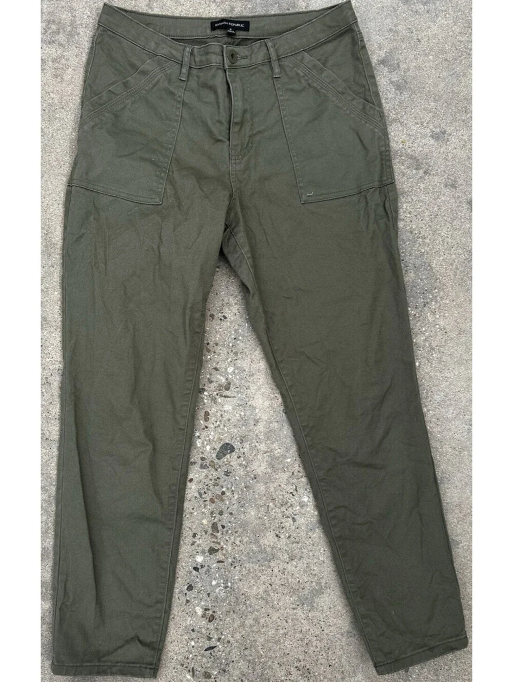 Banana Republic Pant Women 8 Utility Pockets Regular Fit Olive Gree Cotton Chino